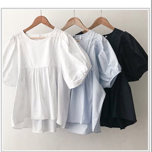 2026靓丽早春装 女装 大码 特9 圆领后系扣套头短袖 衬衫 新款 韩国代购