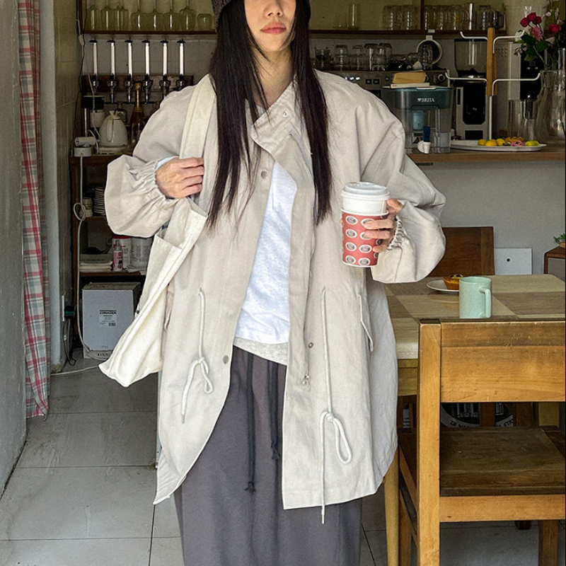韩国代购大码女装2026靓丽春装新款翻领系扣宽松时尚中款外套特82
