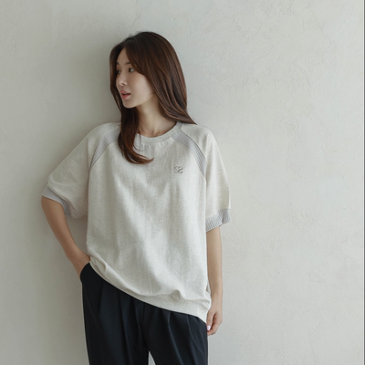 韩国代购大码女装2026靓丽春装新款圆领纯棉宽松条纹短袖T恤特122