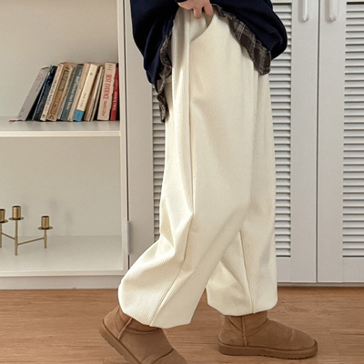 韩国代购大码女装2025靓丽冬装新款松紧腰显瘦条纹加绒束口长裤特