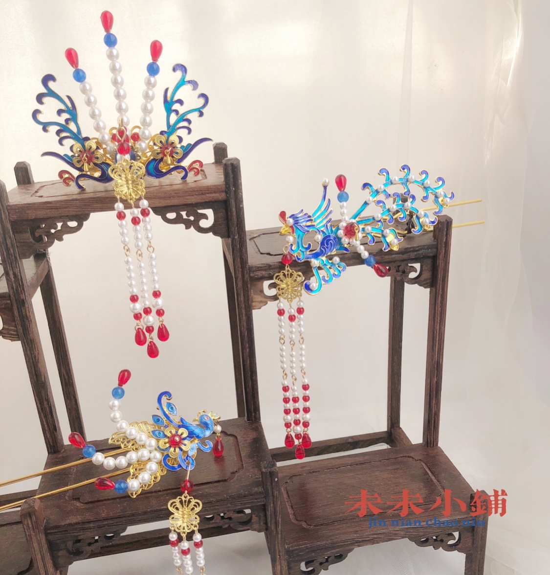 红楼梦发簪宝钗烧蓝戏曲璎珞包邮