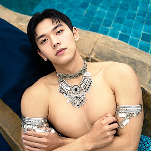 敦煌男菩萨肚皮舞饰品写真拍照配饰复古身体腰链项链臂环流苏小众