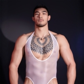 男士 潮 性感连体衣夜店酒吧表演服青年内衣紧身塑身透明连体丁字裤