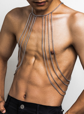 欧美男士身体多层金属链条