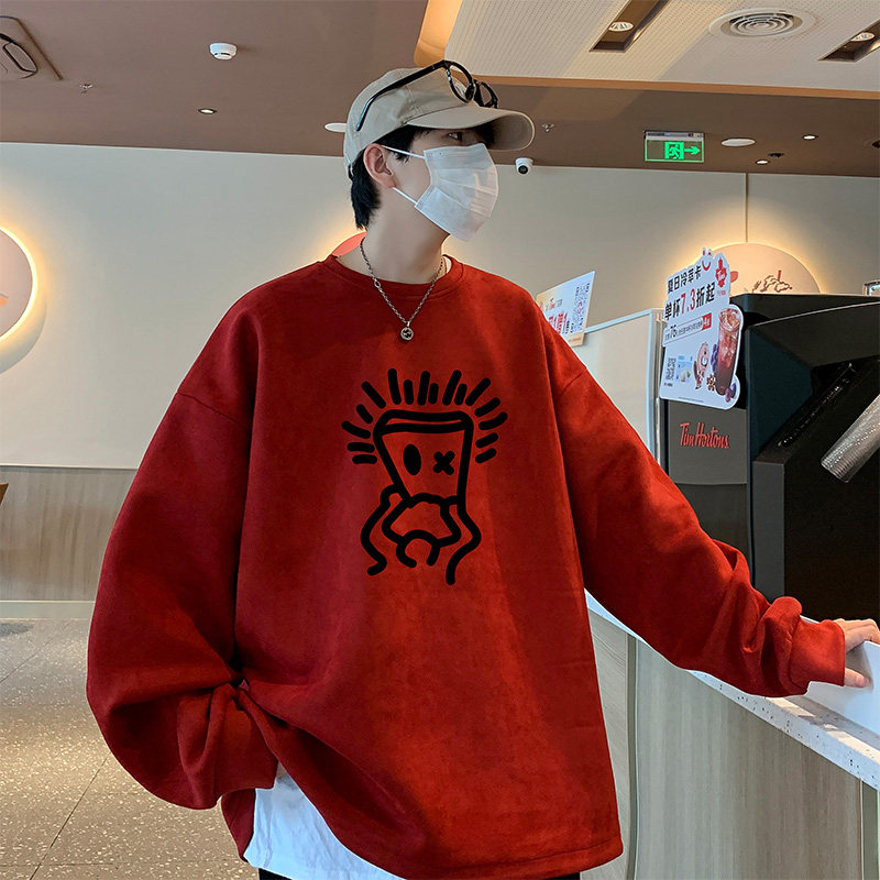 已注册美式直播抖音麂皮绒侧开叉圆角宽松男卫衣W3068P45控价68,男装卫衣,电商C408-1(原B339-1)