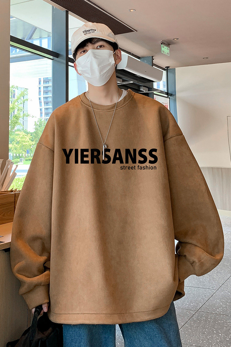 新款得物抖音直播高品质麂皮绒圆角开叉宽松男卫衣W3040P45,男装卫衣,电商C408-1(原B339-1)