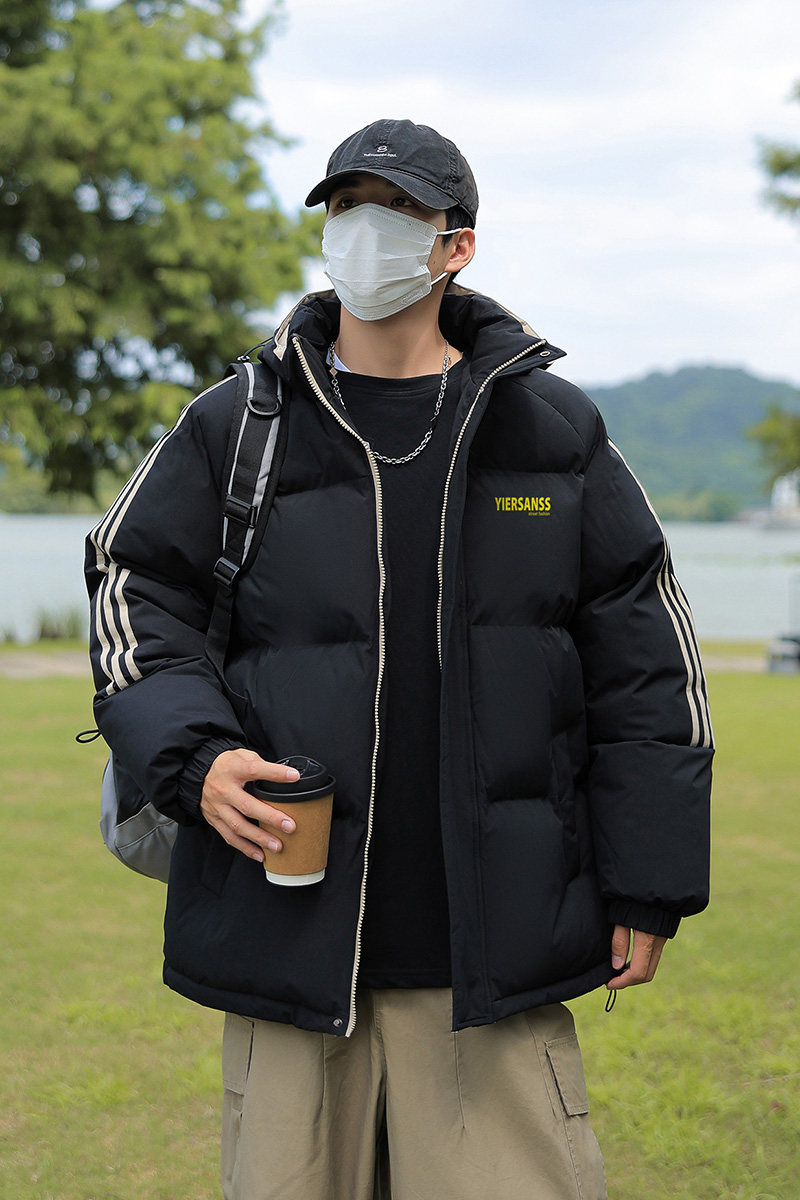 冬季拼三条杠宽松面包服情侣男女羽绒棉连帽棉衣C408M1202P100,男装棉衣,电商C408-1(原B339-1)