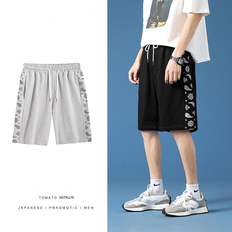 Summer blue tide brand loose side cashew flower shorts men's pants sports casual pants