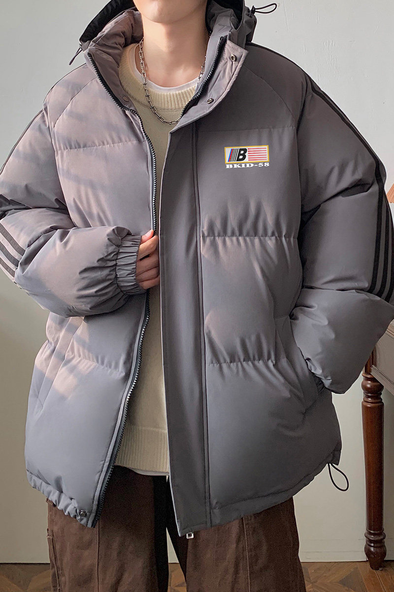 已注册拼三条杠面包服情侣男女宽松羽绒棉连帽棉衣C408M1203P100,男装棉衣,电商C408-1(原B339-1)