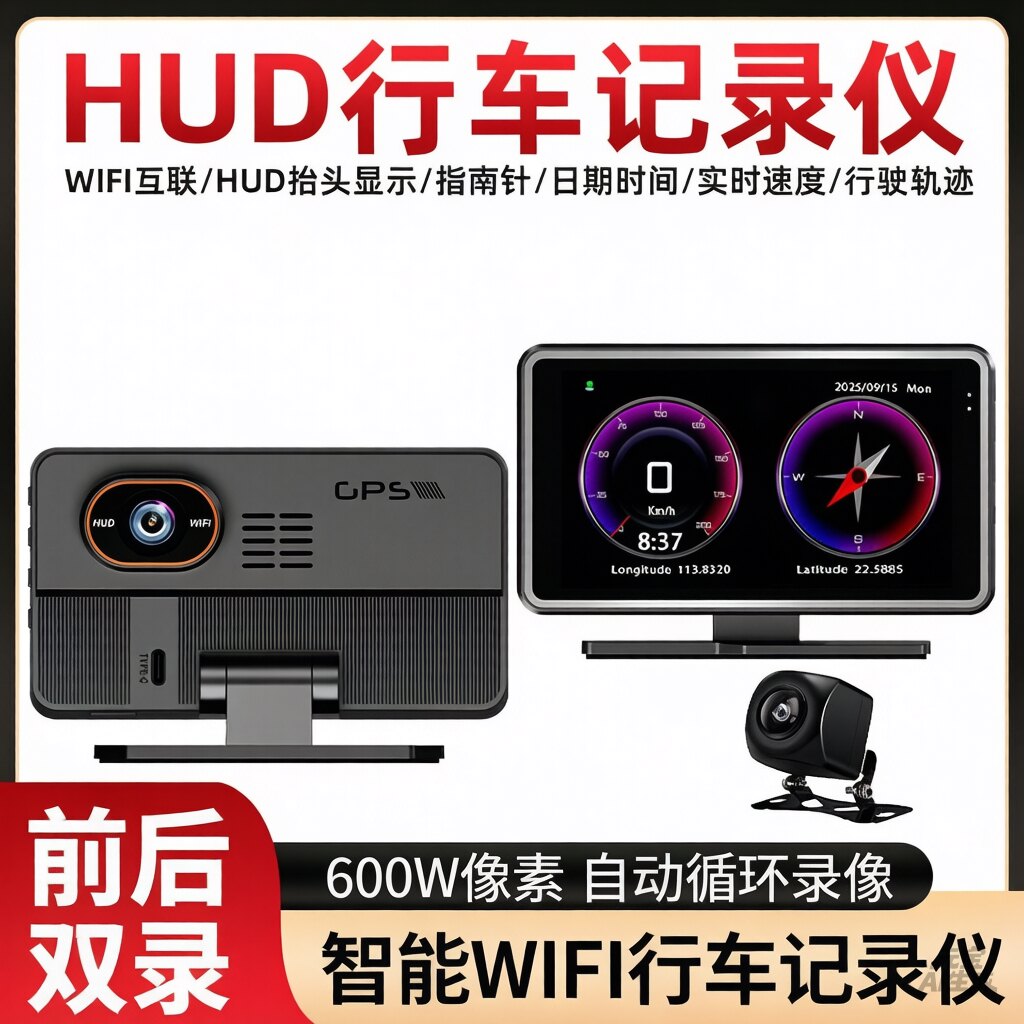 双录中控台行车记录仪汽车HUD抬头显示安全预警仪指南针手机互联