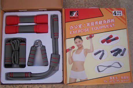 双林正品女子健身四件套包邮健美操哑铃跳绳握力器拉力器运动套装