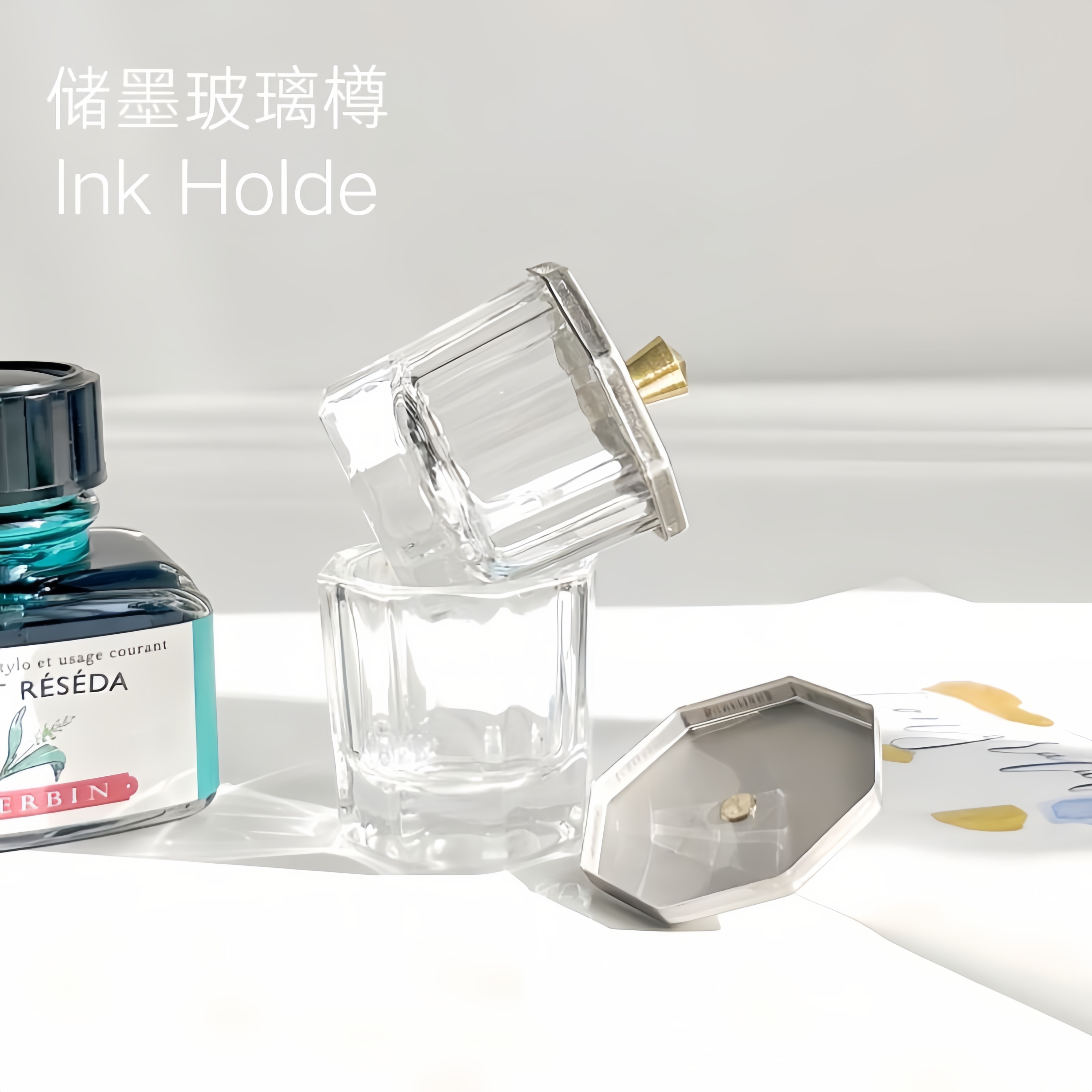 结衣英文书法蘸墨玻璃樽无盖带盖