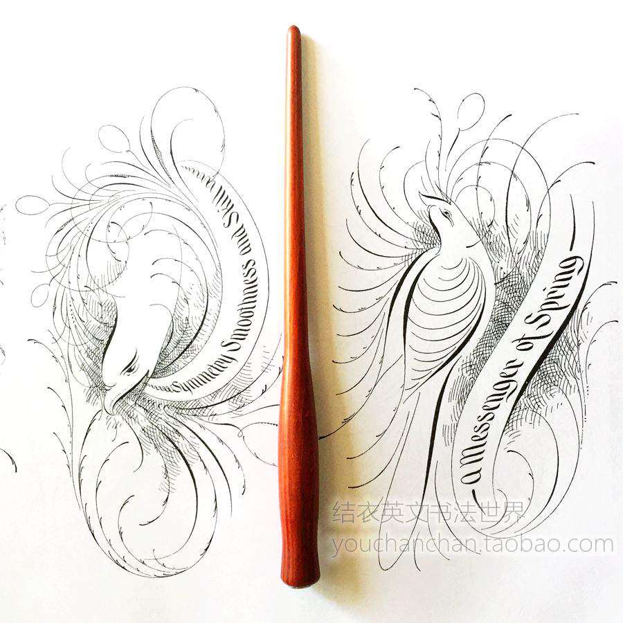 结衣英文书法流线形实木复古蘸水笔直杆意大利体哥特体平尖字体