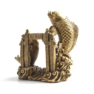 玄友 铜鱼跃龙门摆件年年有鱼书房鲤鱼跳龙门饰品铜鱼金属龙鱼