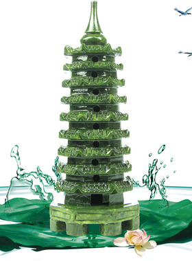 玄友 天然玉石九层塔文昌塔9层绿色青玉13层摆件十三层玉塔工艺品