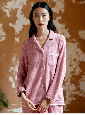 Y36302凡诗秋冬女睡衣套装翻领开衫提花针织简约家居服长袖长裤