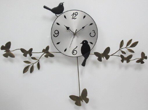 时尚个性现代挂钟客厅 福特斯鸟剪小鸟摇摆挂钟 创意铁艺钟表