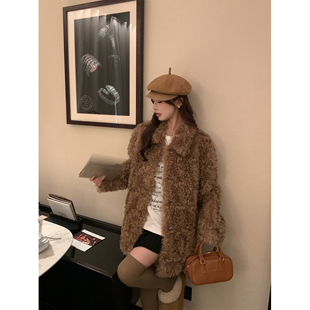 宽松泰迪熊卷毛皮毛一体羊羔毛绒厚外套女秋冬季 夏天家四色长短款