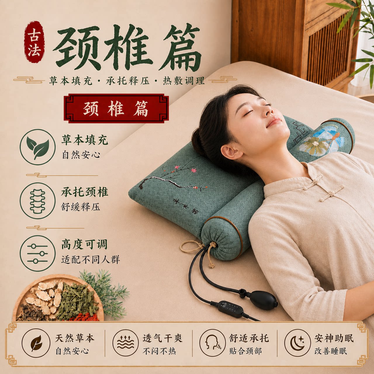 圆柱颈椎枕头助睡眠修复睡觉专用