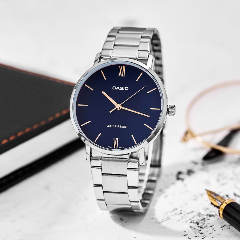 卡西欧手表男海洋之心薄款简约休闲皮带防水学生石英手表mtp-vt01