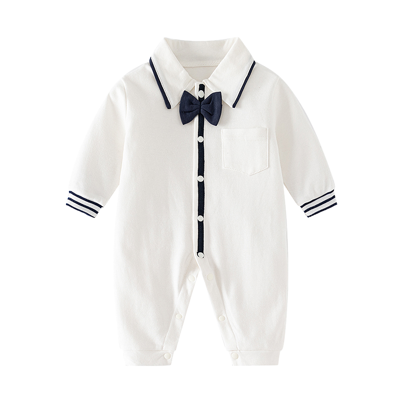婴儿连体衣纯棉简约春秋款长袖爬服男女宝宝棒球服哈衣时尚外穿服