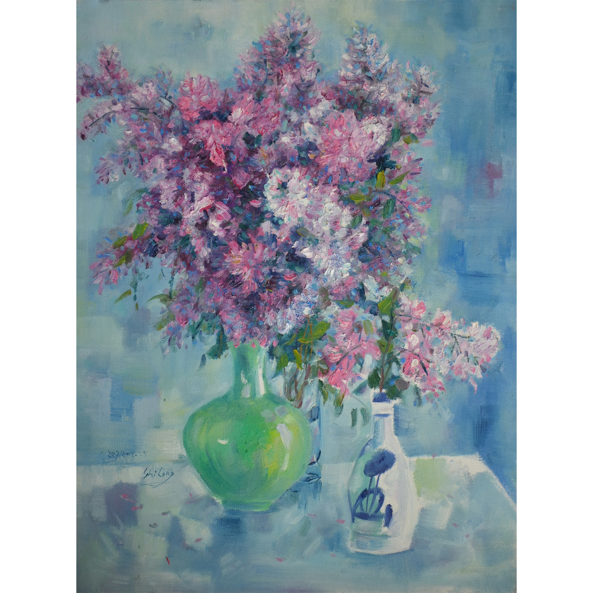 现代简约手绘花卉自制油画作品新油画