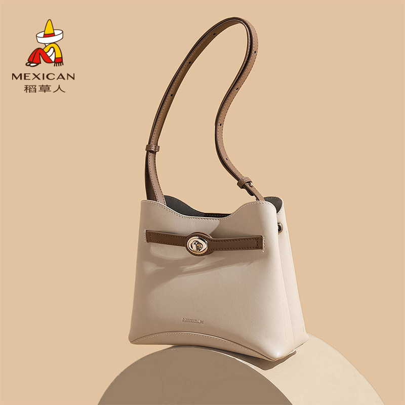 稻草人水桶包女新款大容量牛皮单肩包小众时尚真皮通勤女包斜挎包,箱包皮具/热销女包/男包,水桶包,淘宝优惠券,粉丝福利购,淘宝优惠卷