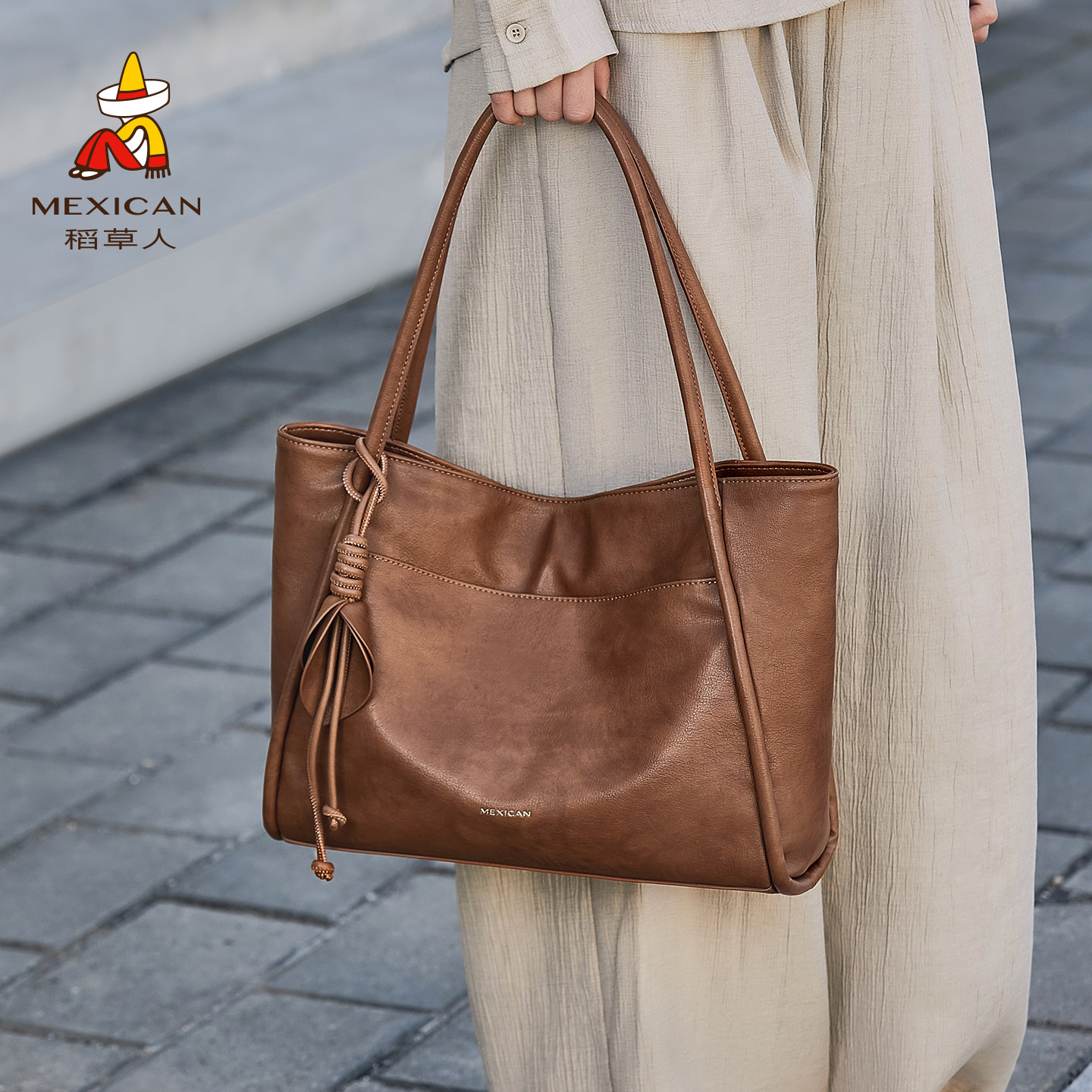 稻草人包包女2026新款大容量托特包百搭通勤单肩包小众高级感大包