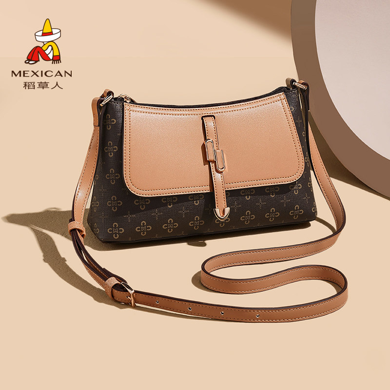 稻草人包包女式2026新款高级感复古印花斜挎包上班通勤单肩斜挎包