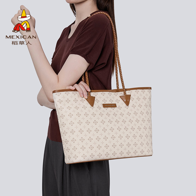 稻草人高级质感通勤包包女2026新款时尚大容量单肩印花百搭托特包