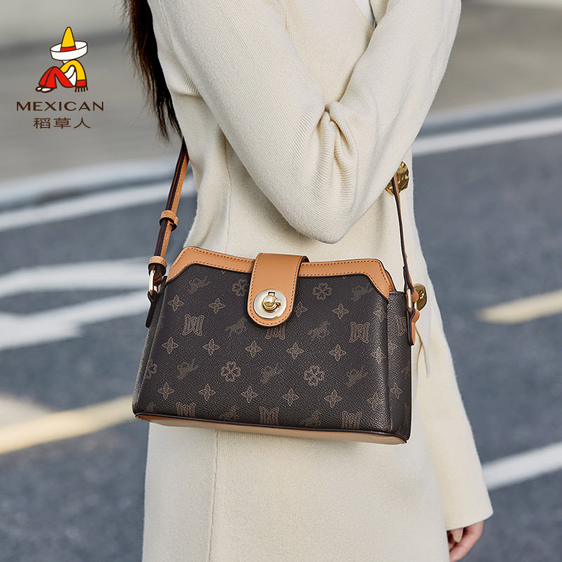 稻草人包包女式2026新款复古大容量斜挎包通勤单肩包高级感小方包