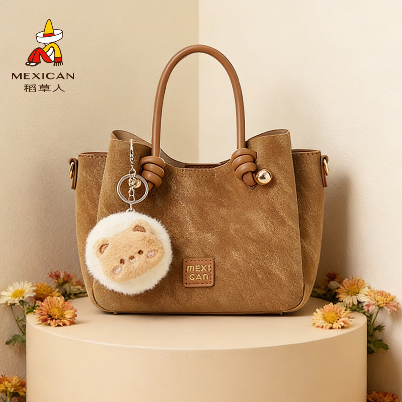 稻草人包包冬季新款斜挎包水桶包质感轻奢通勤手提包时尚单肩女包