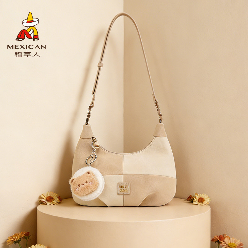 稻草人包包女2026新款小众设计撞色手拎包休闲时尚百搭单肩斜挎包