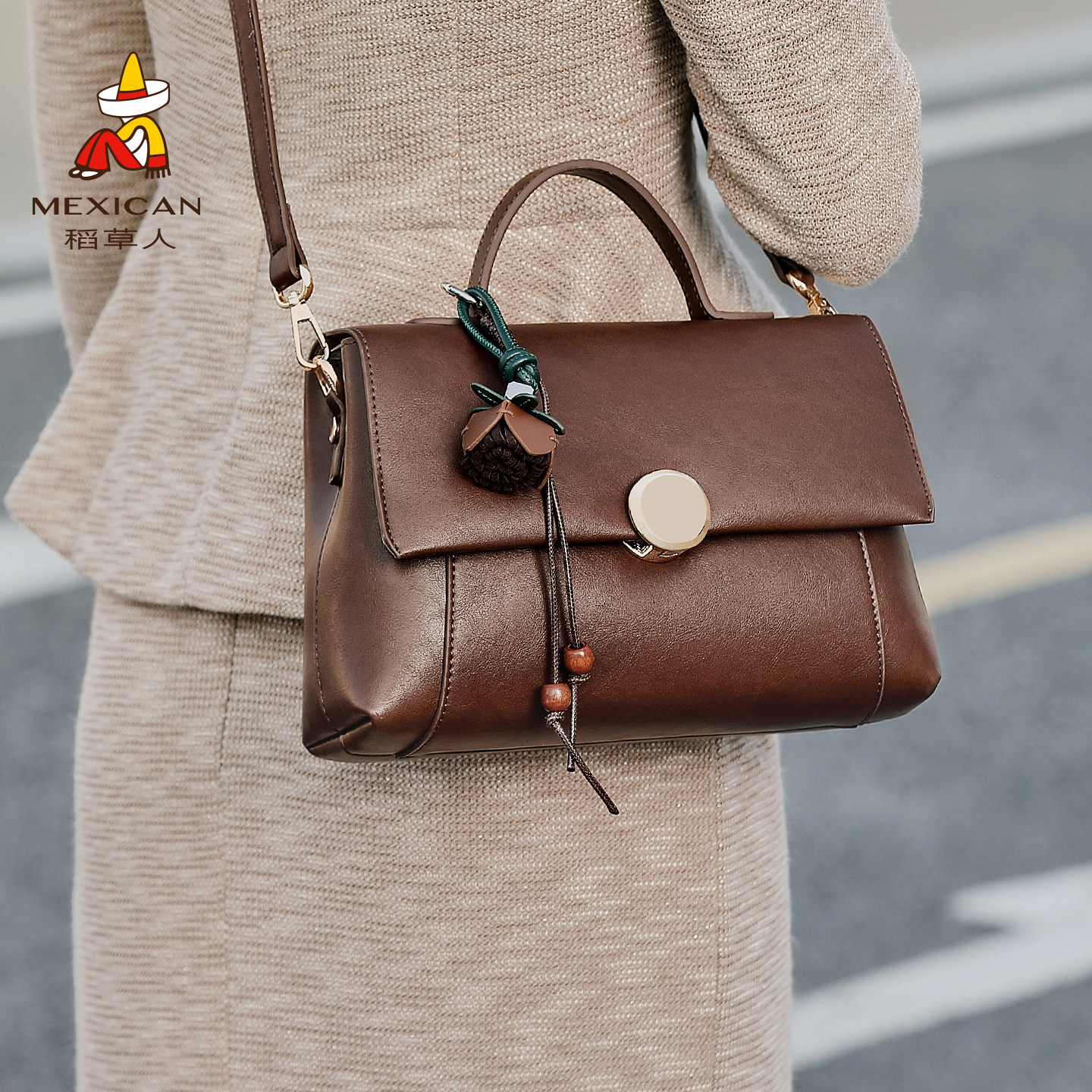 稻草人包包女2026新款复古单肩斜挎包质感通勤百搭小众设计手提包