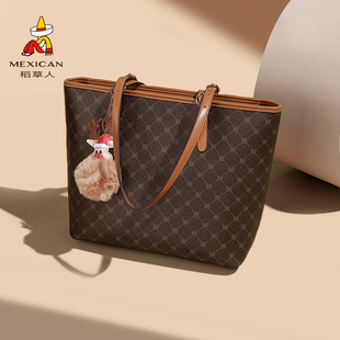 稻草人包包女士2026新款托特包单肩包老花手提包大容量休闲通勤包