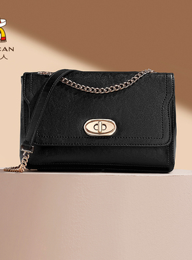 稻草人包包女2026新款单肩包时尚黑色通勤女包小方包斜挎包链条包