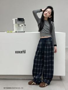 库卡图2025冬季新款加绒女童格子裤儿童宽松裤子中大童阔腿裤