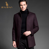 针织毛呢大衣立领红色男装 巴豹秋冬季 男士 中年商务呢子夹棉外套男