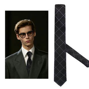 英伦学院风黑色手打领带男格纹男生6cm窄版格子休闲商务西服领呔