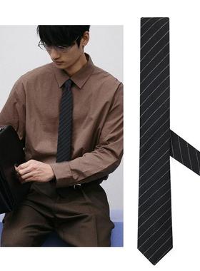 痞帅风黑白条纹领带男年轻商务风面试韩版灰色斜纹窄版男装tie细