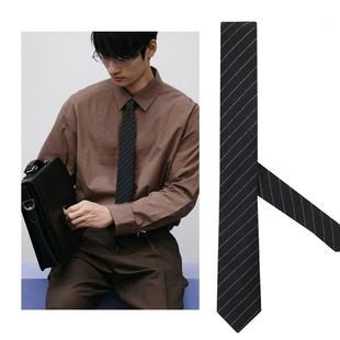 tie细 男装 痞帅风黑白条纹领带男年轻商务风面试韩版 灰色斜纹窄版