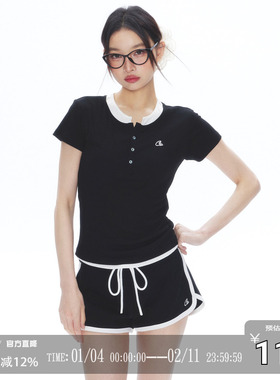 CODICE 夏季假两件亨利领正肩上衣套装女修身显瘦设计感短袖T恤