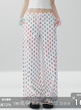 CODICE LAB 复古弹幕满印撞色爱心印花休闲长裤宽松女秋季显瘦裤