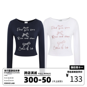 CODICE 24/AW 蝴蝶结标语圆领修身长袖正肩针织T恤甜酷辣妹打底衫
