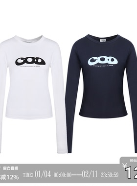 CODICE 24/AW COD字母印花修身长袖美式正肩甜酷辣妹上衣打底衫