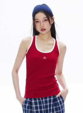 CODICE 美式红色刺绣LOGO工字背心吊带修身显瘦百搭基础打底上衣