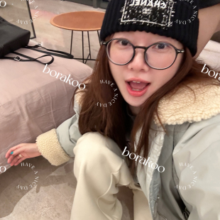 【BORAKOO】秋冬~灰蓝色yang羔毛可拆翻领棉服外套