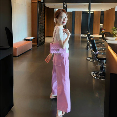 【BORAKOO】水桃粉立体剪裁九分直筒裤