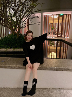 特韩国波拉家东大门高级定制夏 爱心钻黑色袜子 心心念念 袜子