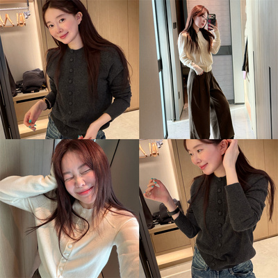 【BORAKOO 】韩系圆领插肩排扣针织开衫